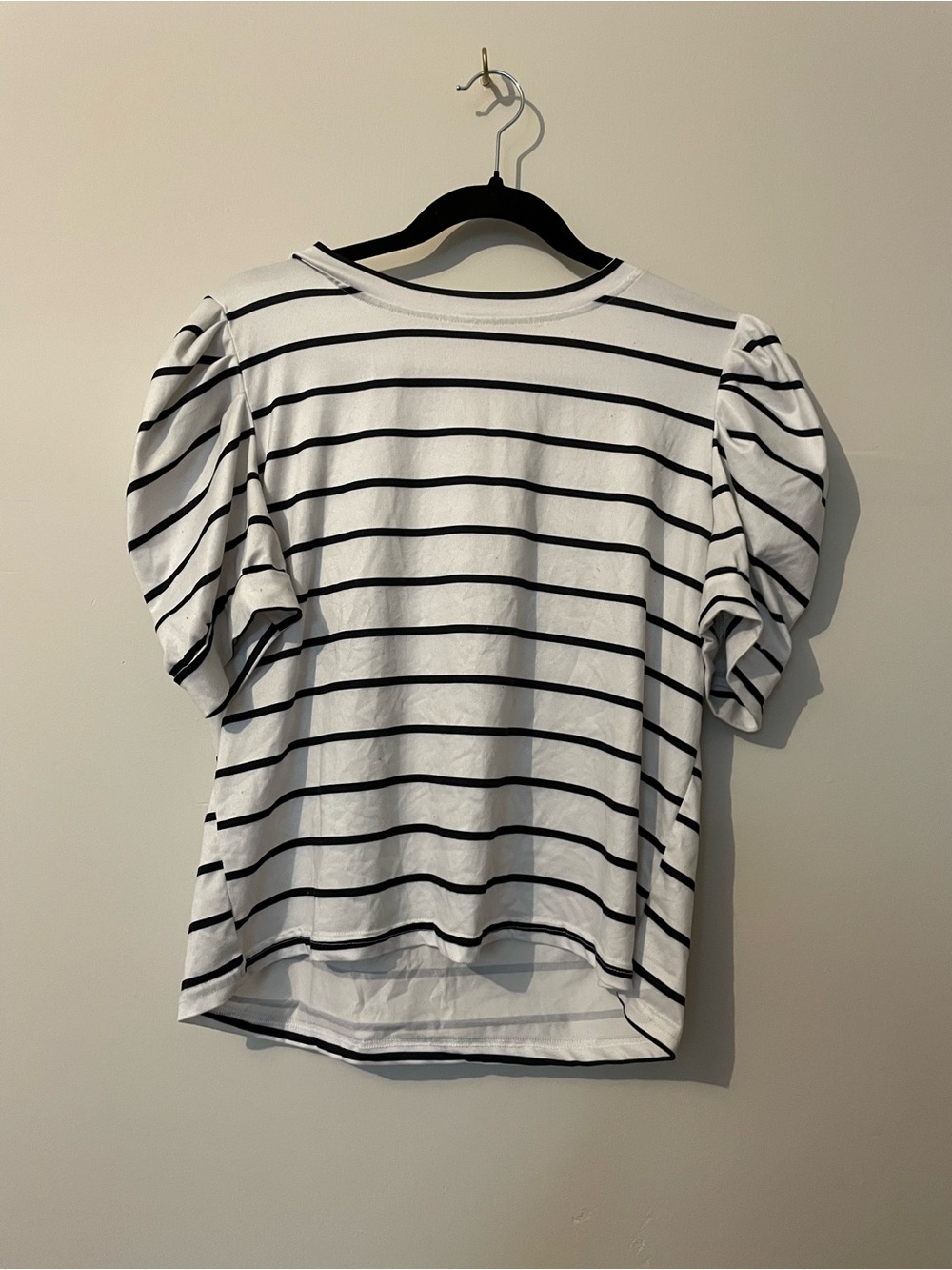 Striped Puff Sleeve Tee - White/Black